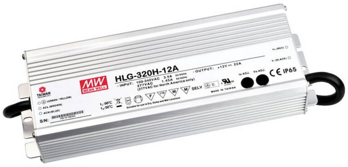 MEAN WELL HLG-320H-12B LED-driver, LED-transformator Constante spanning, Constante stroomsterkte 264 W 22 A 6 - 12 V/DC Dimbaar, PFC-schakeling,