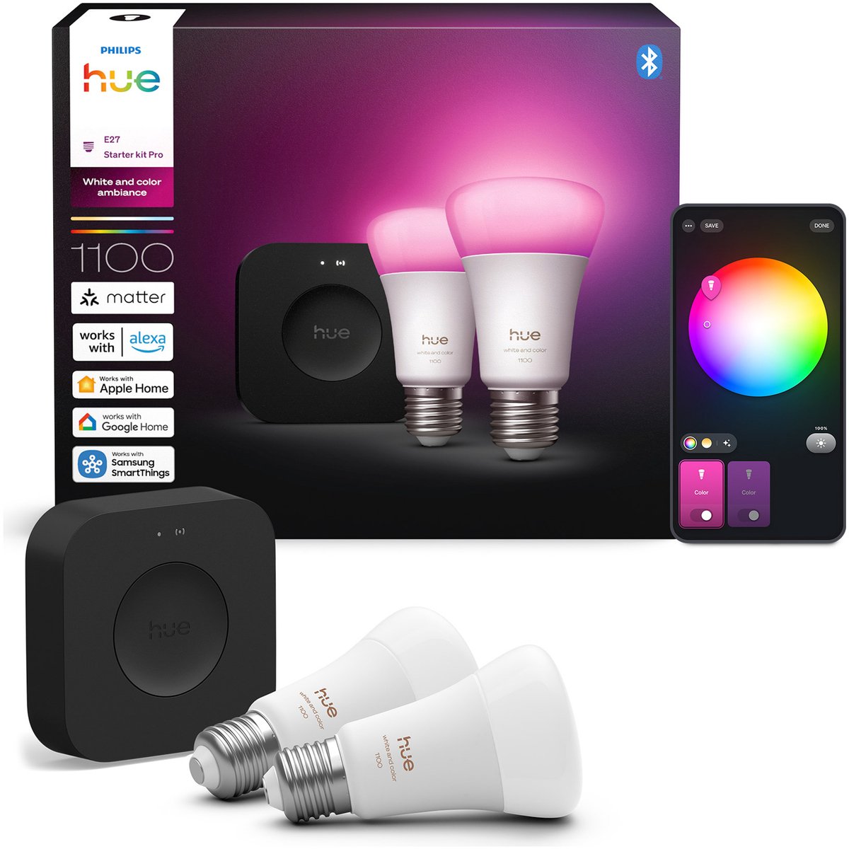 Philips Hue - LED lamp 2xE27 8,1W CCT RGB Bridge Pro