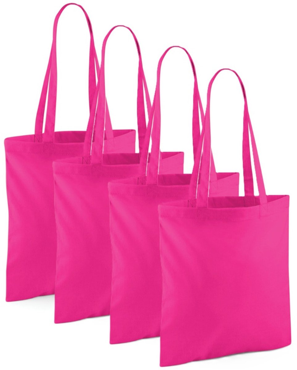 80x Katoenen schoudertassen draagtasjes fuchsia 42 x 38 cm -