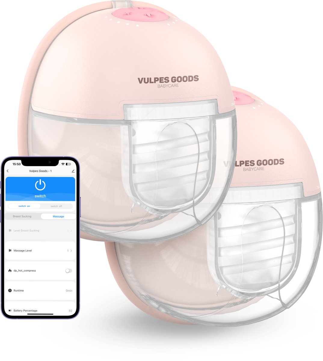 Vulpes Goods® BabyCare Borstkolf Elite - Elektrisch dubbelzijdig - Draadloos handsfree - Soft Pink (2 stuks)