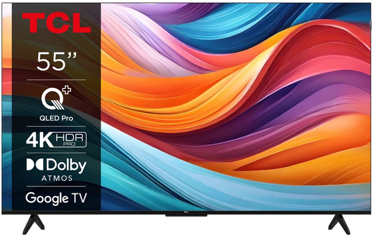 TCL T7B 55T7B tv 139,7 cm (55") 4K Ultra HD Smart TV Wifi Zwart, Titanium 600 cd/m²