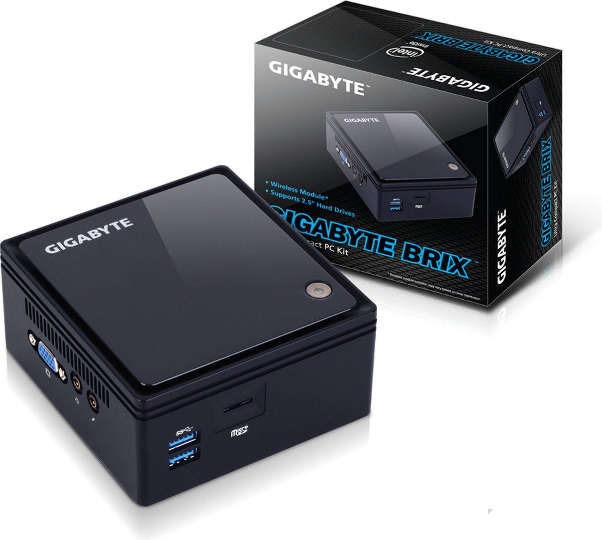 GIGABYTE GB-BACE-3160 PC/workstation barebone 0,69L maat pc Zwart J3160 1,6 GHz