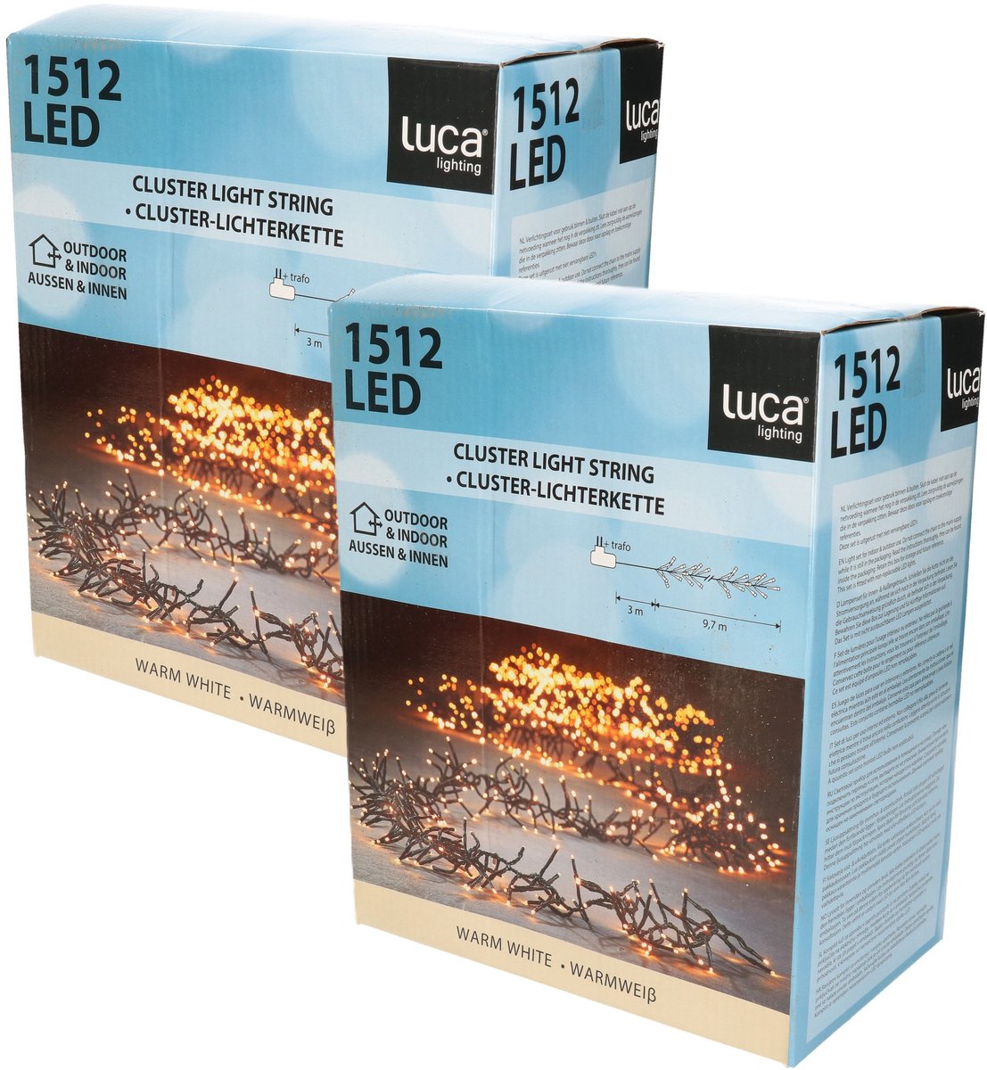 Luca Lighting Kerstverlichting - 2x - 1512 lampjes - afstandsbediening - warm wit - 9.7 m -