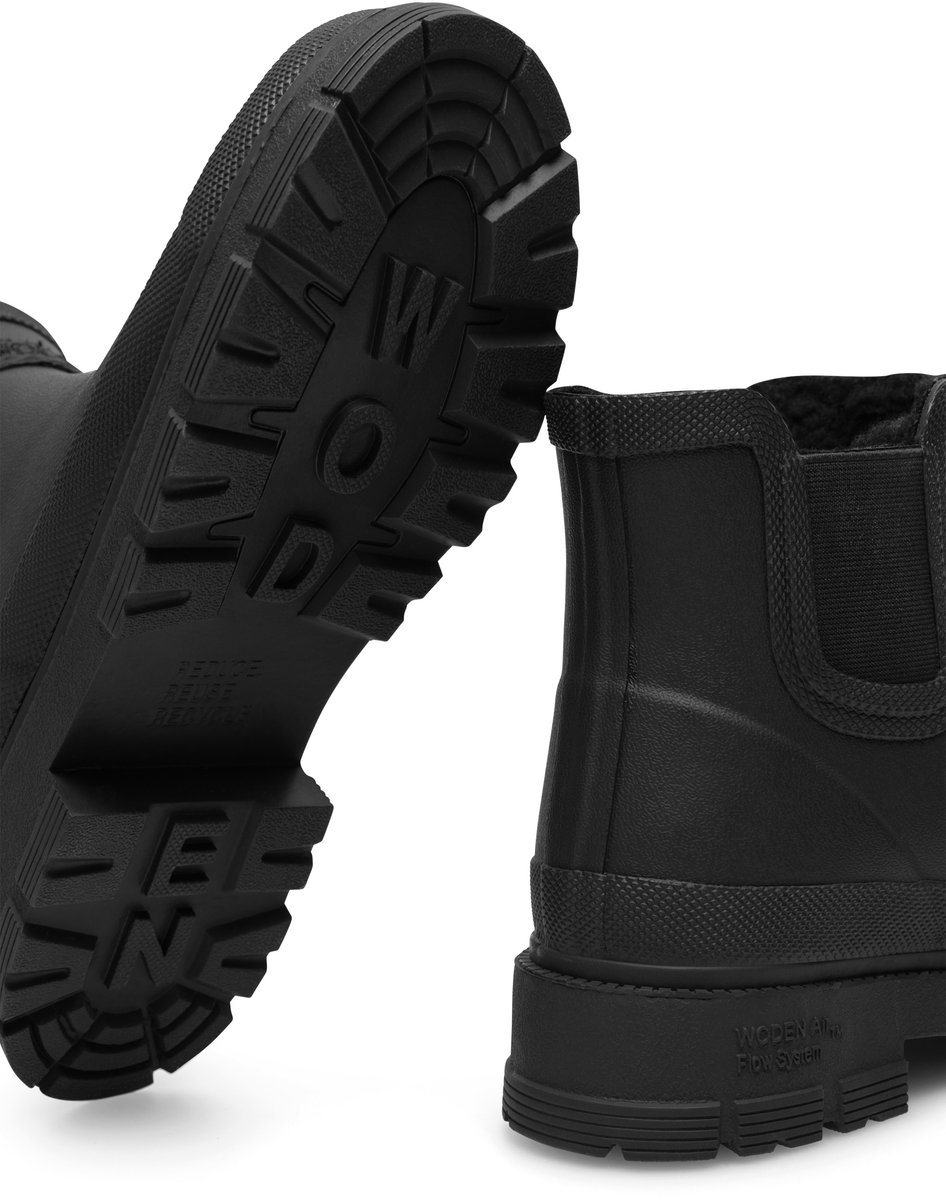Woden Gevoerde Rubberlaarzen - Liv Warm Waterdicht - Black - Woden - 41 - Regenlaarzen