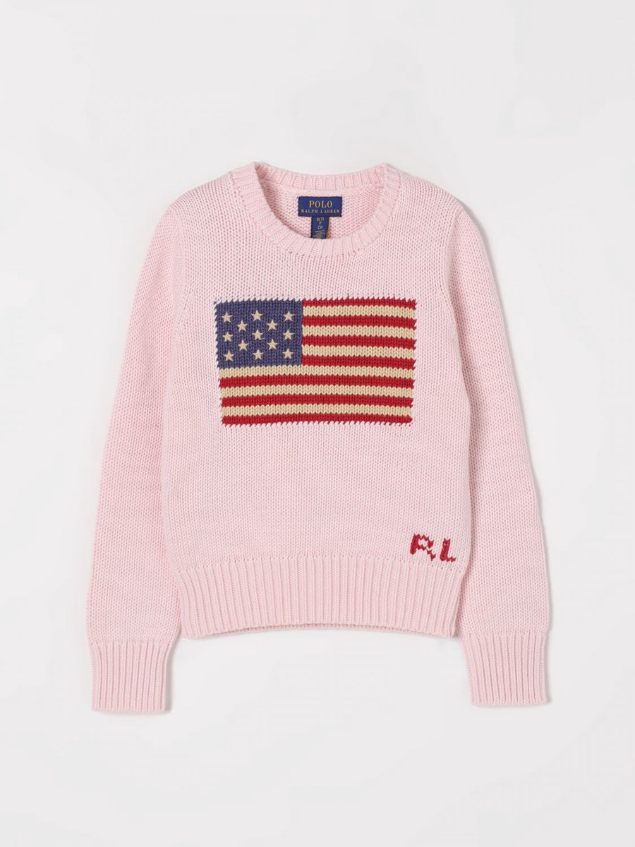 Polo Ralph Lauren Blouse - Gebreid - Roze m. Vlag - Polo Ralph Lauren - 12-14 jaar (152-164) - Shirts