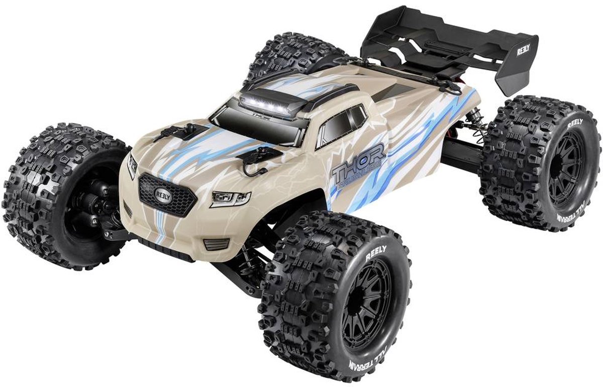 Reely Thor Krijtgrijs Brushless 1:10 RC auto Elektro Monstertruck 4WD 100% RTR 2,4 GHz Incl. accu, oplader en batterijen voor de zender