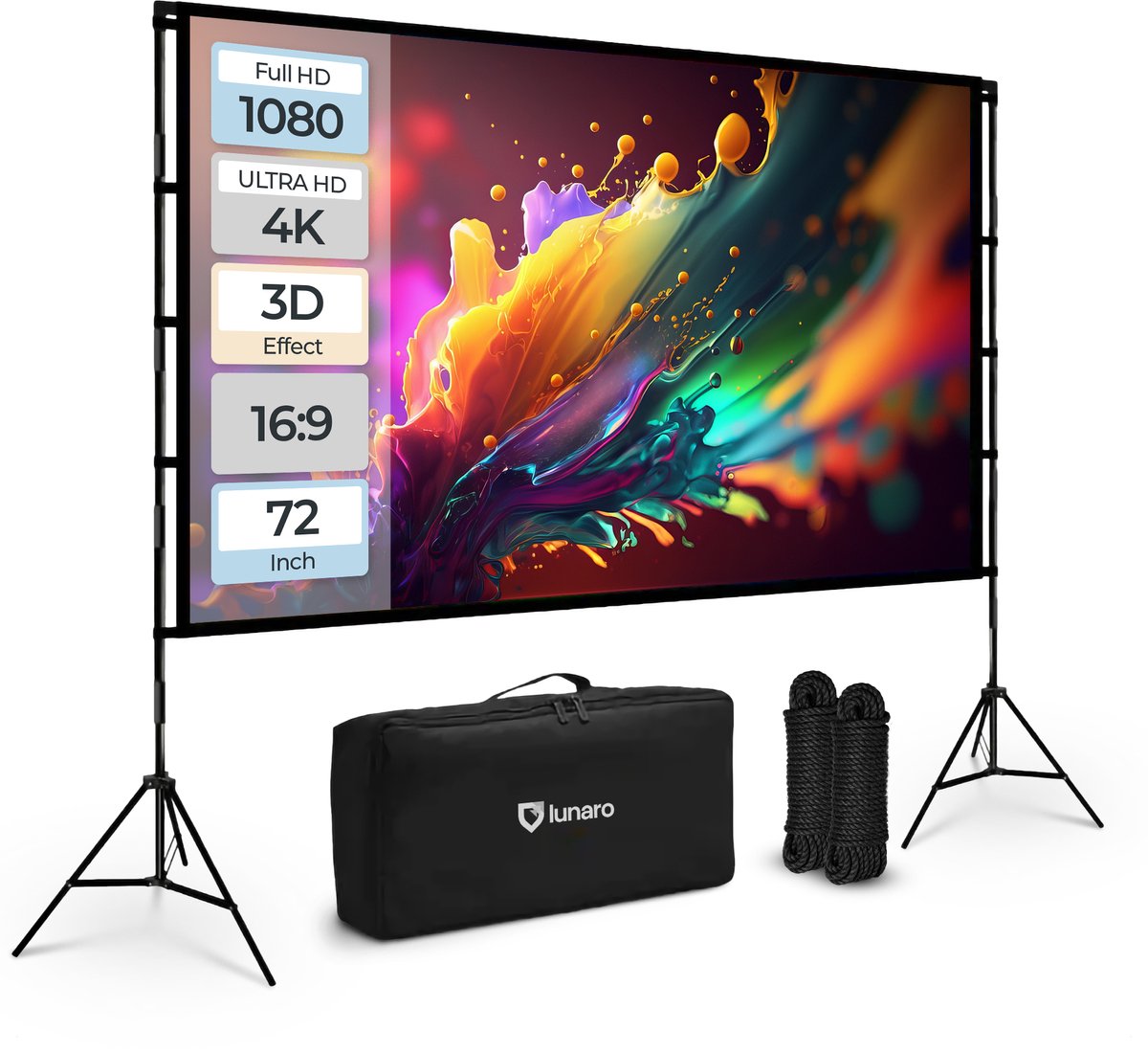 Lunaro Projectiescherm 72 inch - Projectiescherm met Statief - Dubbelzijdig - Kreukelvrij