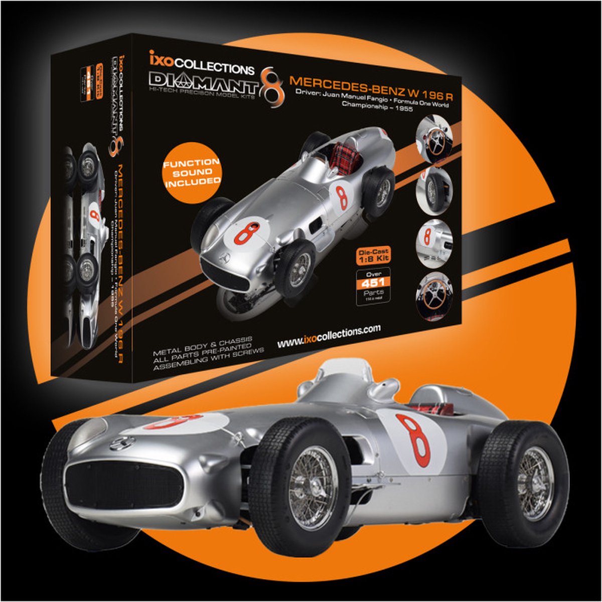 IXO Collection - 1/8 Mercedes Benz W196 NR. 8 (Juan Manuel Fangio)