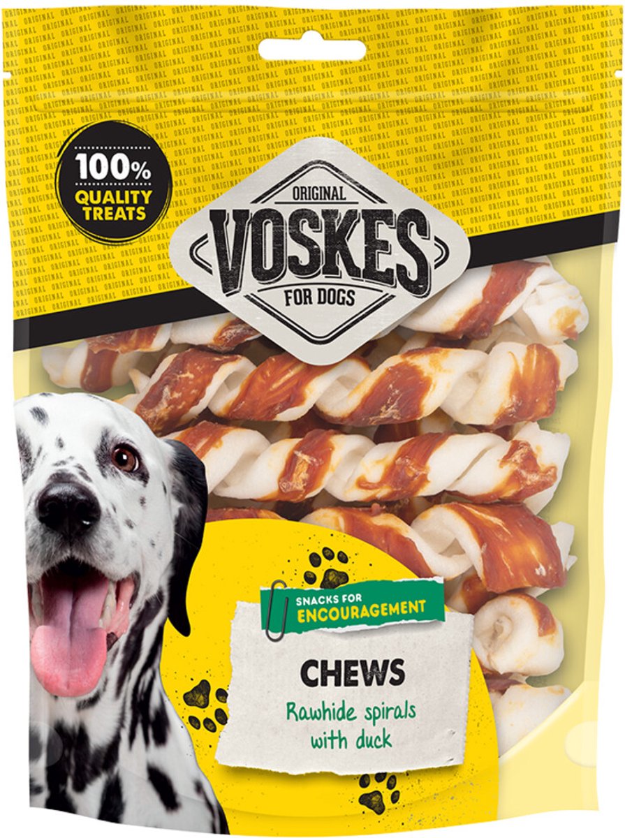 15x Voskes Hondensnack Spiralen Runderhuid&Eend 20 stuks