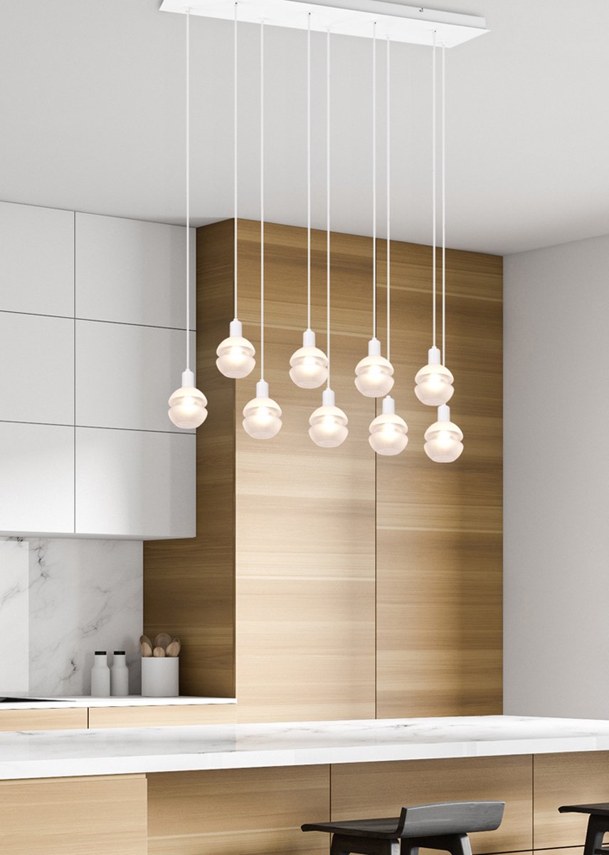 TRIO - LED Hanglamp - 9-lichts E14 Fitting - Wit Aluminium - Rechthoek