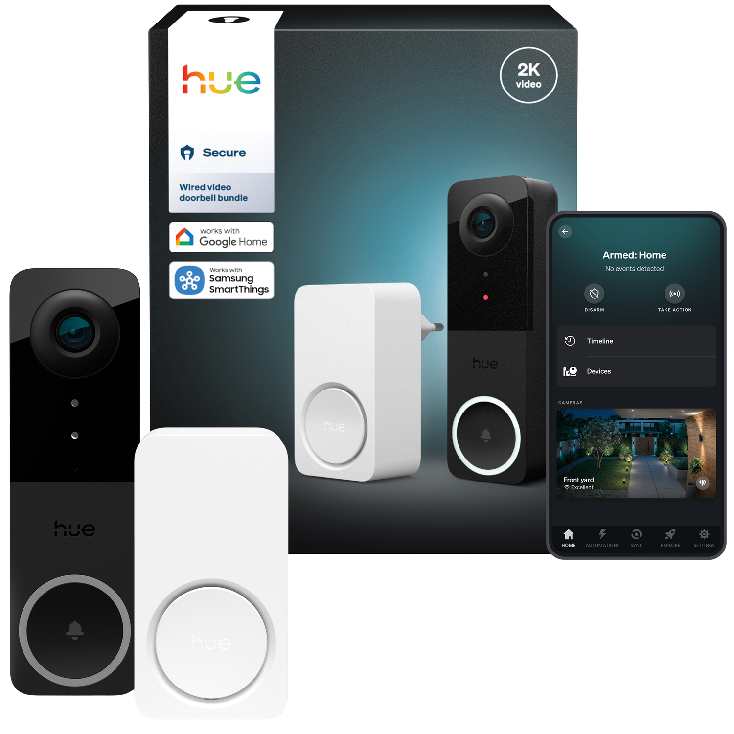 Philips Hue Secure Bedrade Videodeurbelbundel 2k-video En Tweerichtingsaudio Dag- Nachtvisie Vereist Een 12-24 Vac - Min 10 Va Transfo Slimme Deurbel