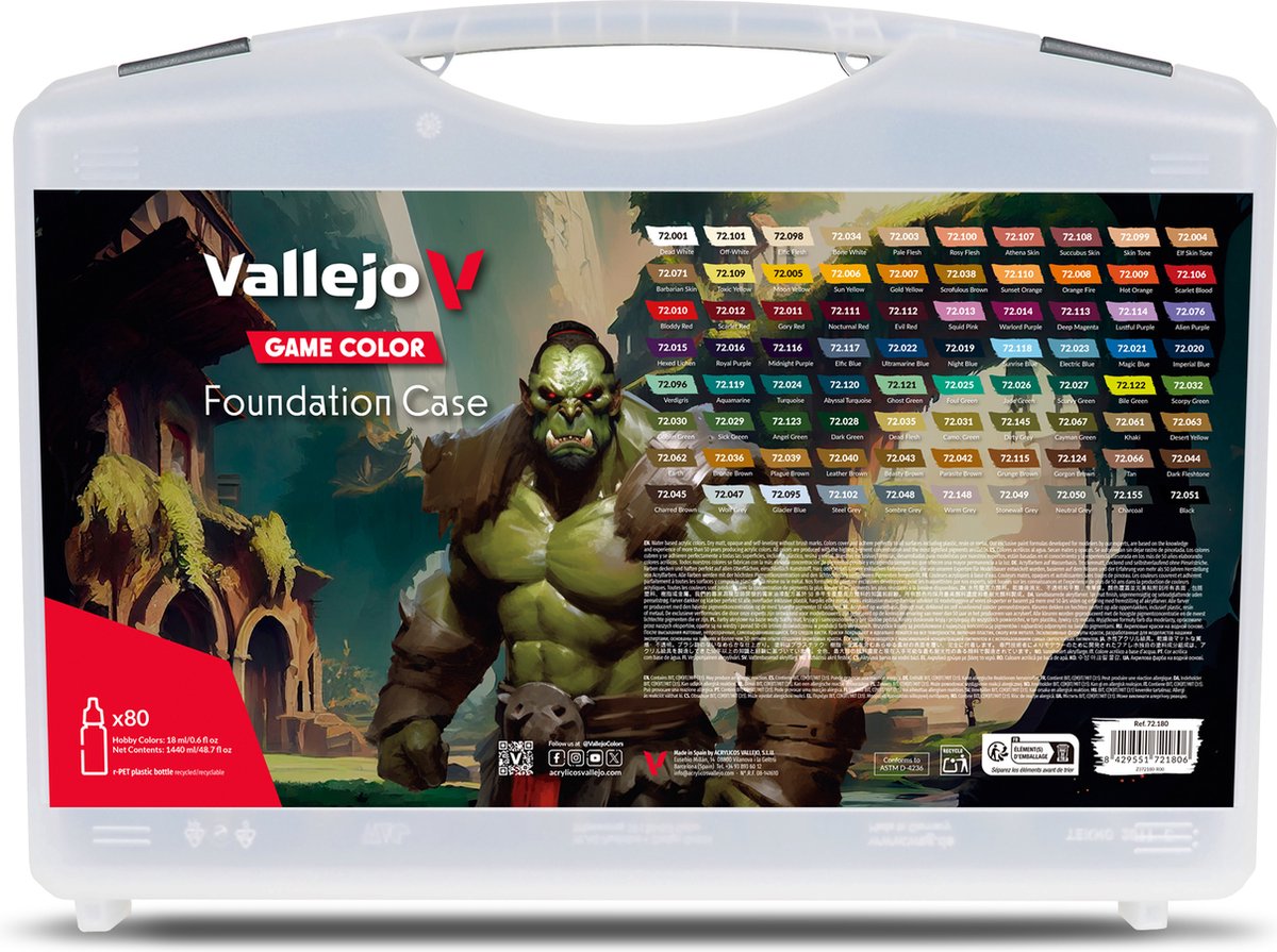 Vallejo Game Color: Foundation Case– Complete Acrylverfset met 80 Kleuren voor Fantasie- en Wargame-Figuren