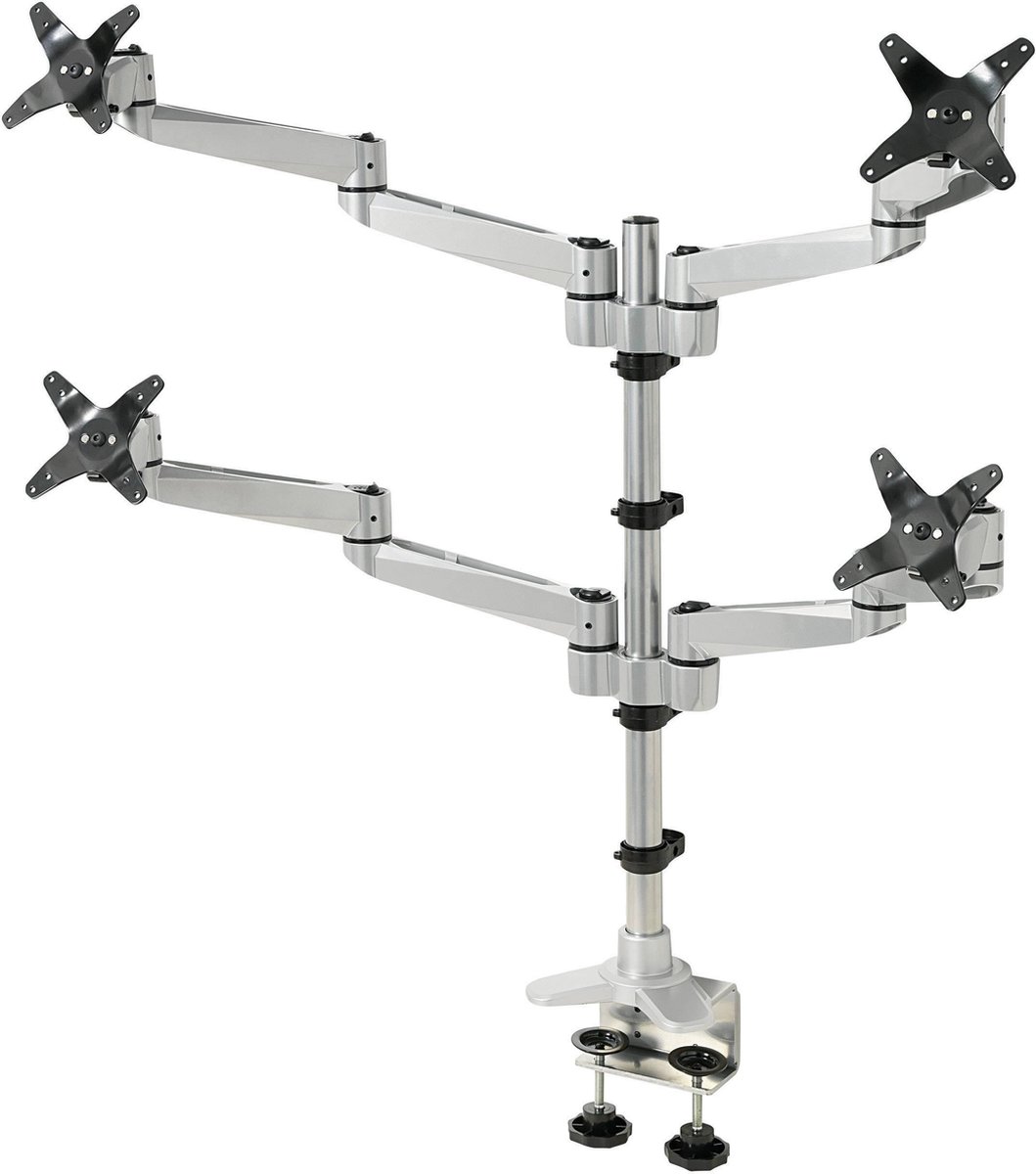 SpeaKa Professional SP-1624824 Swivel 4 fach Monitor-tafelbeugel 4-voudig 25,4 cm (10) - 68,6 cm (27) Zilver-zwart In hoogte verstelbaar, Kantelbaar,