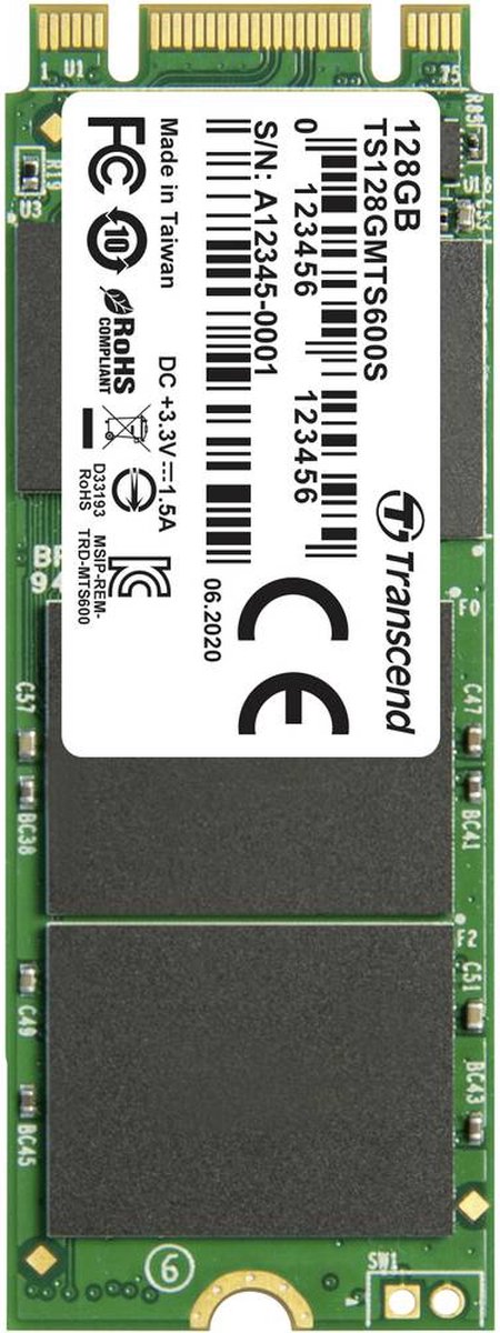 Transcend 128 GB SATA M.2 SSD 2260 harde schijf SATA 6 Gb/s Retail TS128GMTS600S