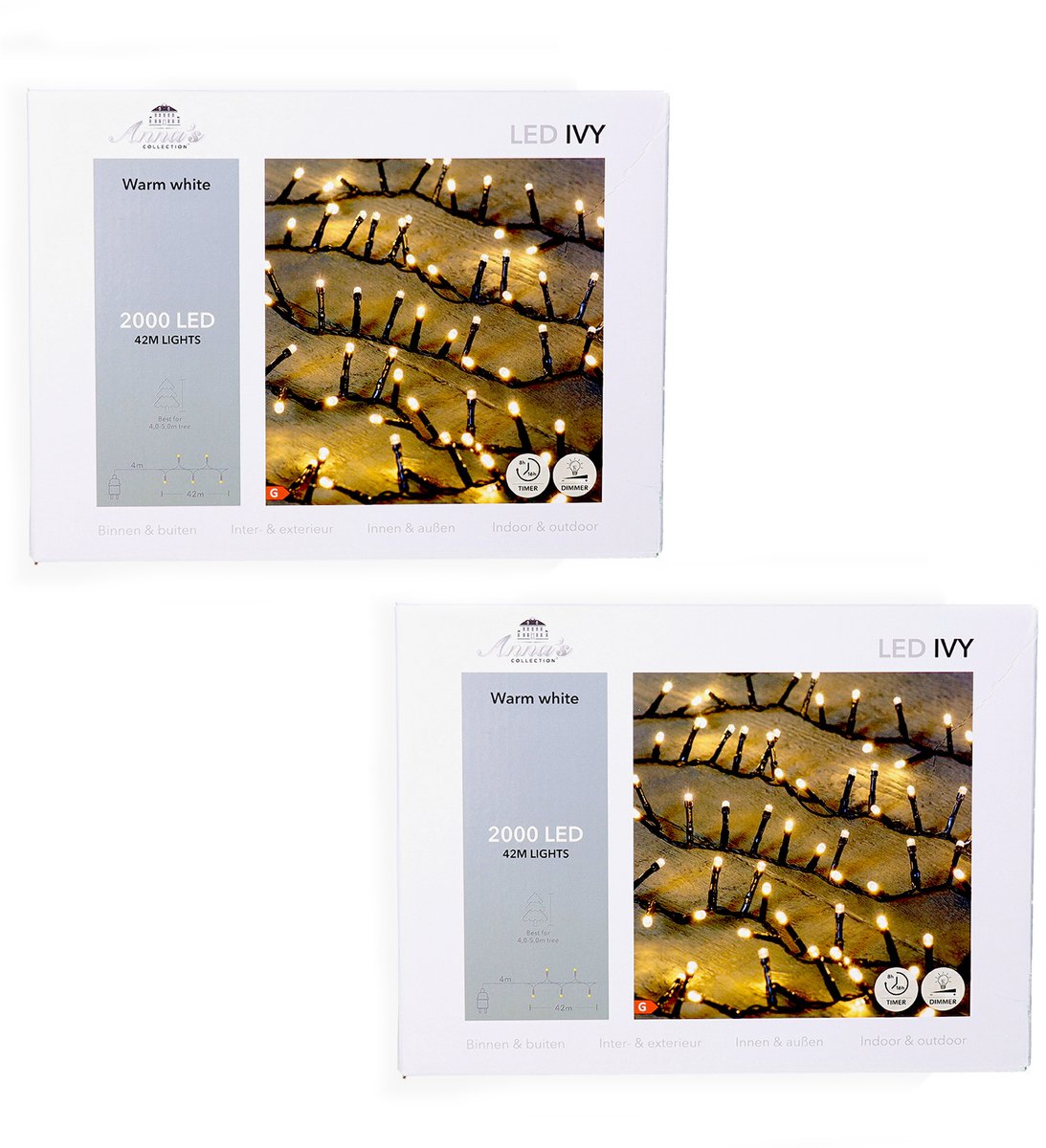 Kerstverlichting Ivy - 2x - 2000 led lampjes - warm wit - 42 meter - lichtsnoer -