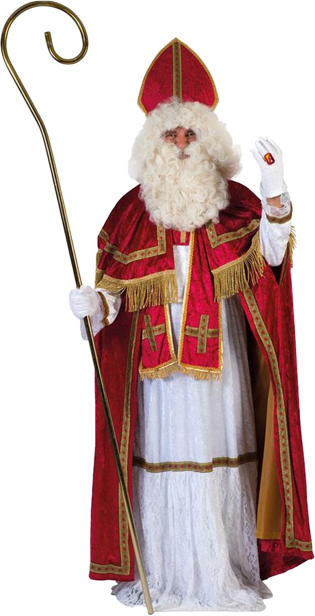Funny Fashion Sinterklaaspak - verkleed kostuum - inclusief witte pruik met baard One size -