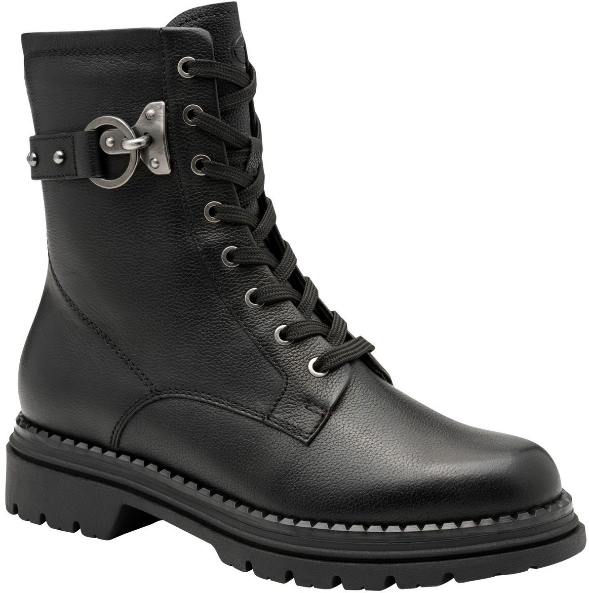 Tamaris Dames Fashion Zwarte Leren Veterschoenen met Rits Combat Enkellaarsjes