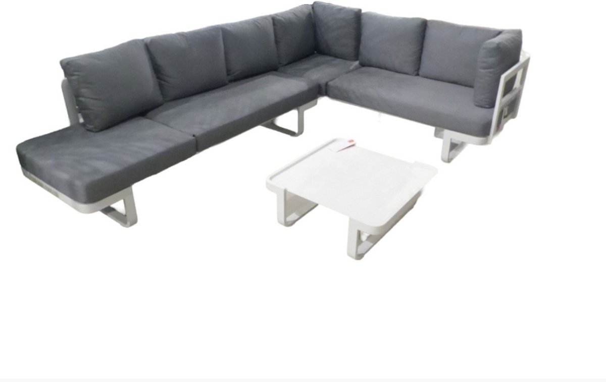 Mood loungeset matt white inclusief washed grey fabric kussens Yoi met tafel 72x72 cm - Yoi