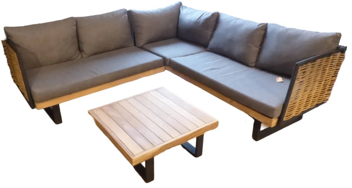 Pasadena loungeset bamboo tuinset, teak inclusief grijze kussens en tafel 75x75 cm Yoi - Yoi