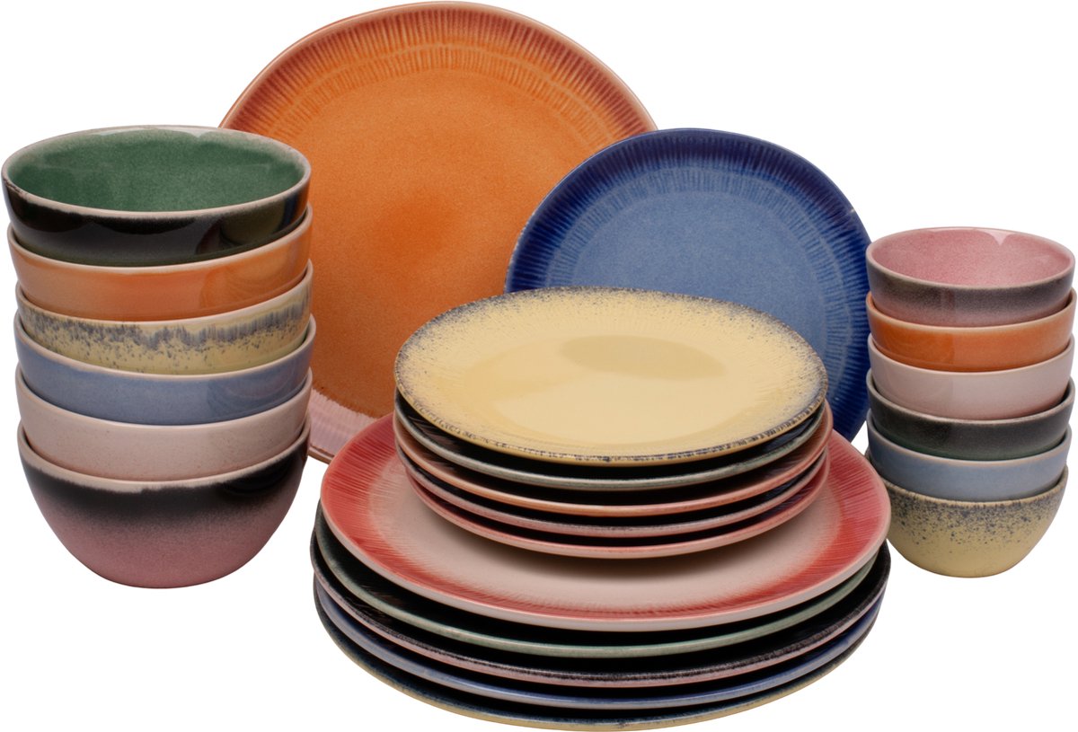 Studio Tavola Serviesset Fire 24-delige / 6 personen - 6 dinerborden, 6 ontbijtborden, 6 kommen en 6 kleine kommen