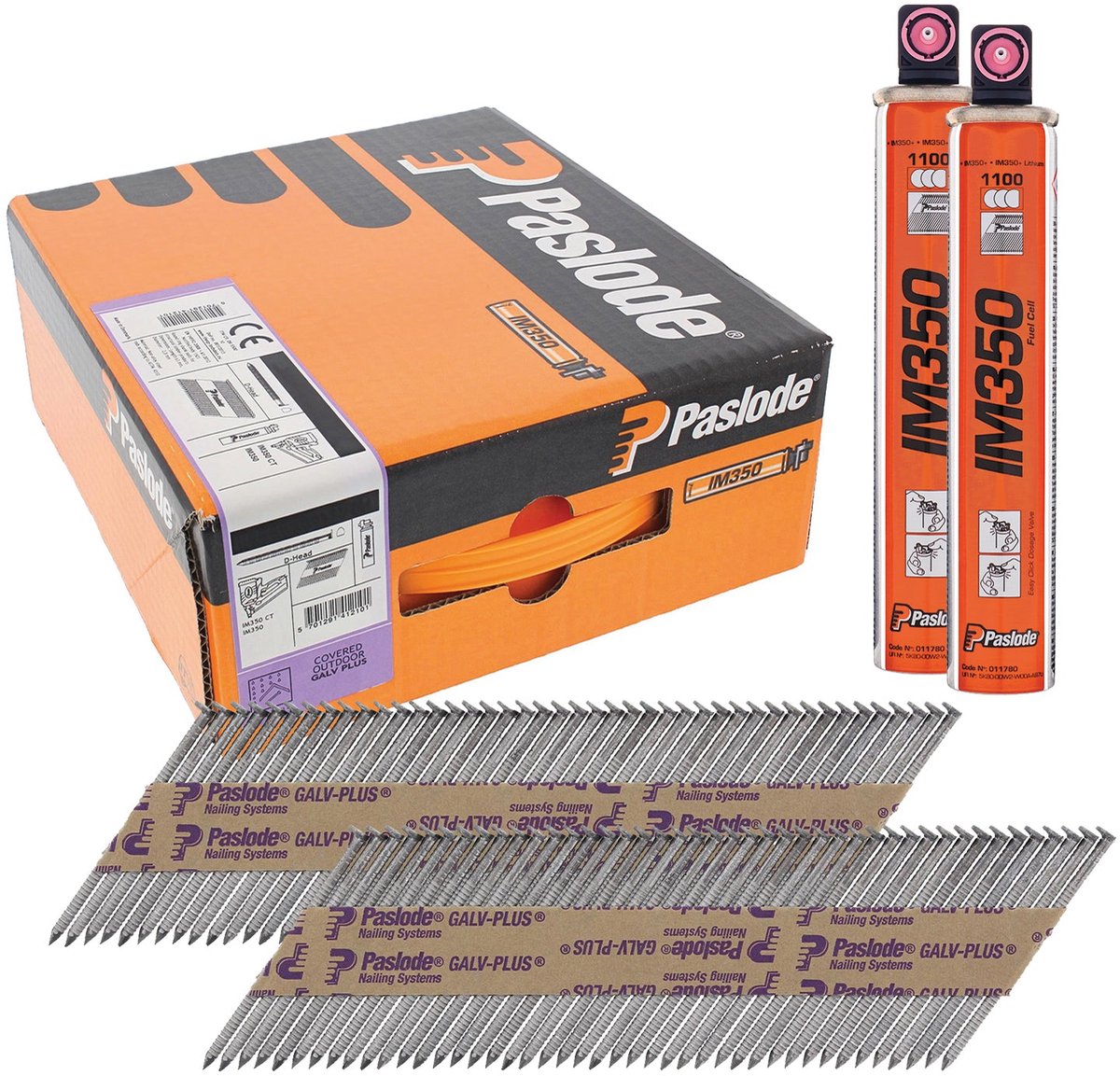 Paslode 34° Papier Gebonden Stripnagels IM350 | D-Kop | 3,1x75 mm | Galv-Plus® | Ring | +2x Gas VE=2200 - 141227