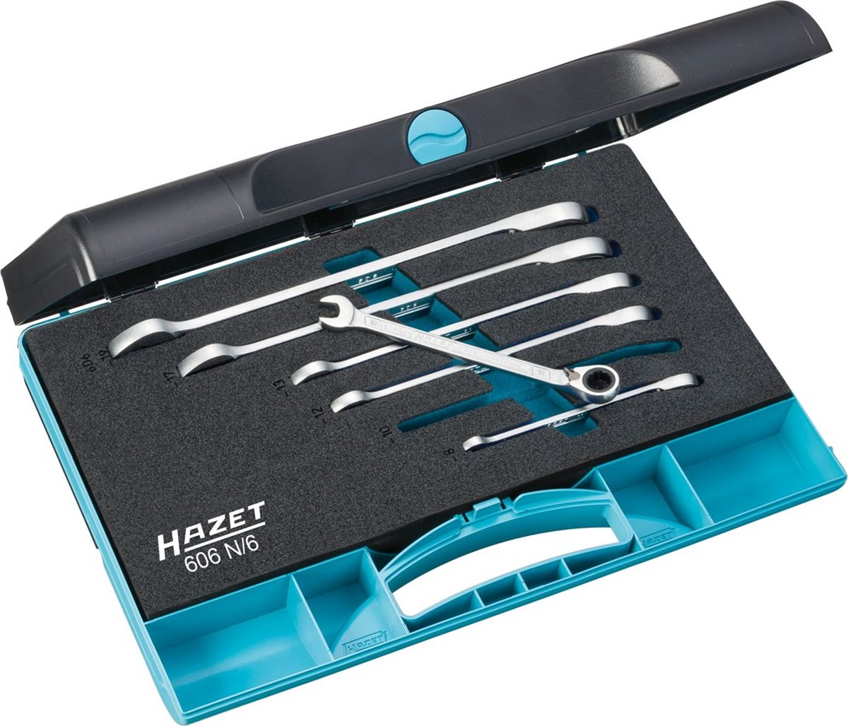 HAZET Ratel-ring-steeksleutelset 606N/6 - Buitentwaalfkant tractieprofiel - 6-delig - 8 - 19