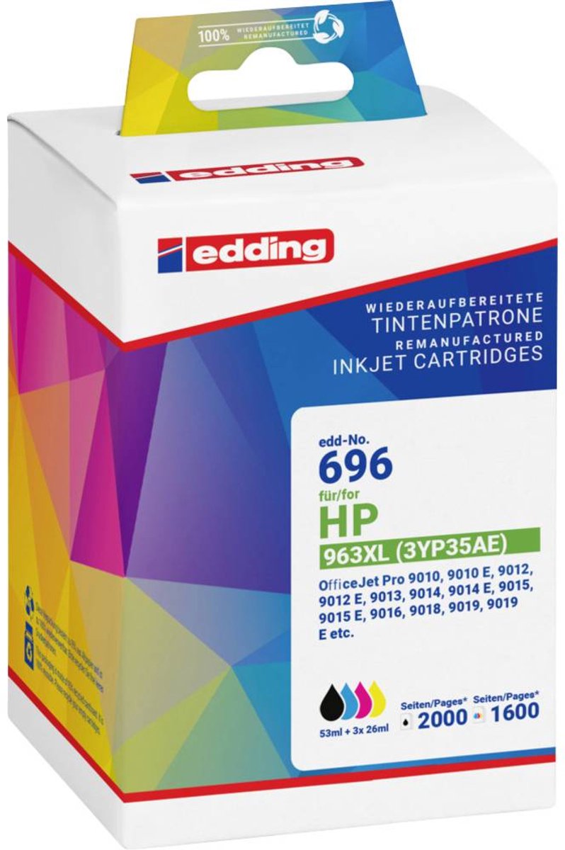 Edding Inktcartridge vervangt HP 963XL, 3JA30AE Compatibel Combipack Zwart, Cyaan, Magenta, Geel EDD-696 18-696