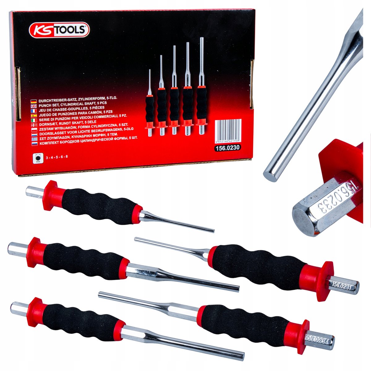 KS Tools 156.0230 Doordrijkset, CrMo, 5-delig cilindrisch
