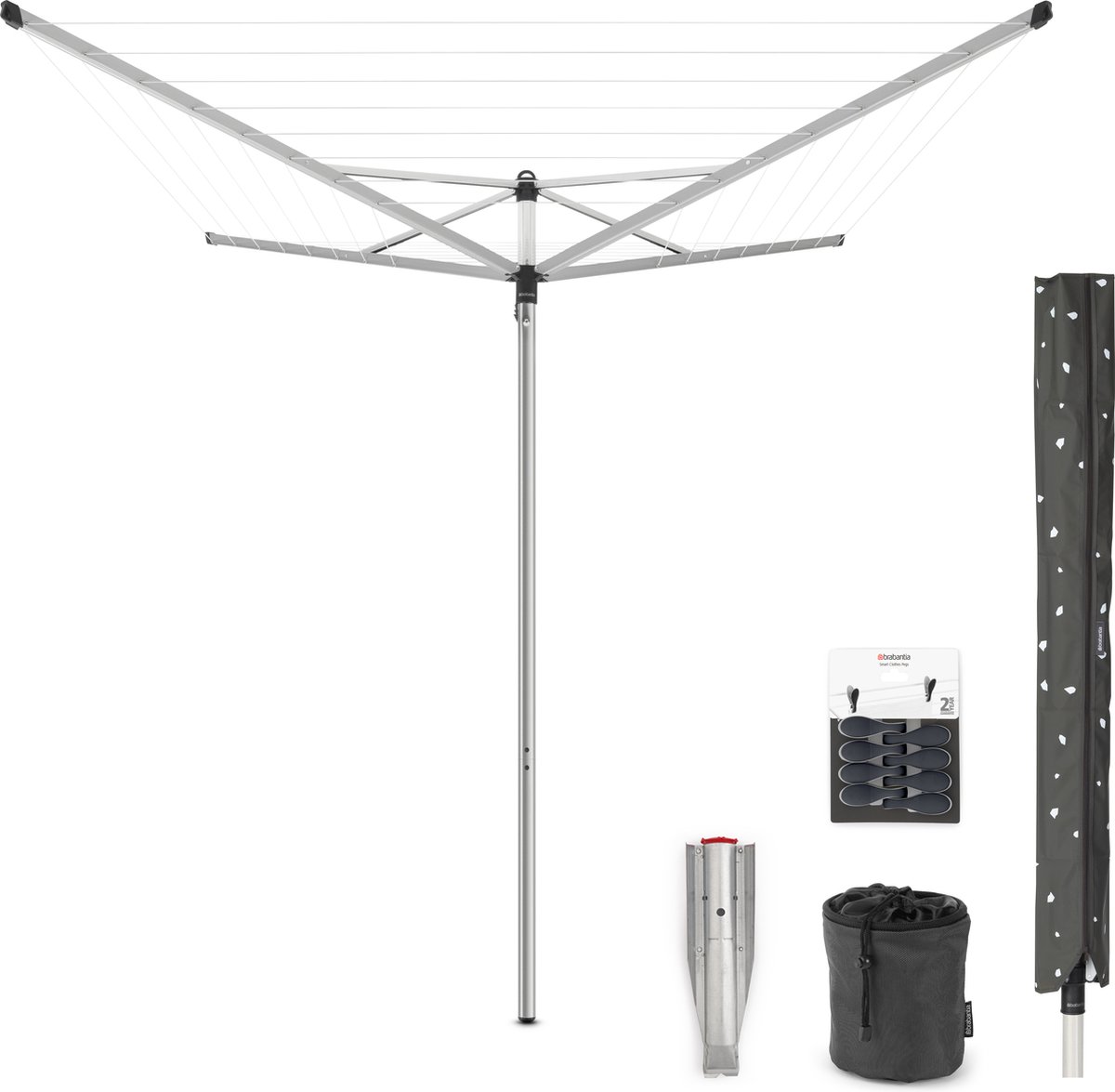 Brabantia Topspinner - Droogmolen - 40 m UV-bestendige antislip waslijn - Metallic grey