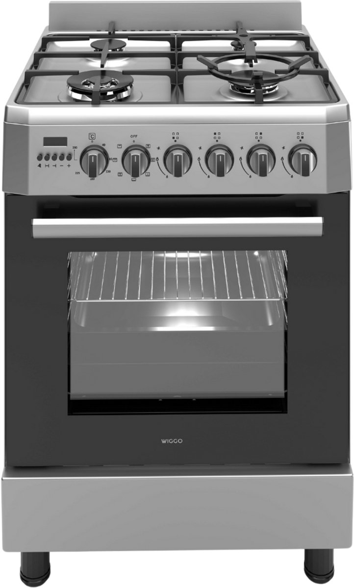 Wiggo WO-E639R(XX) - Vrijstaand Gasfornuis - Wokbrander - 60 cm - 4 pitten - Energieklasse B - Rvs