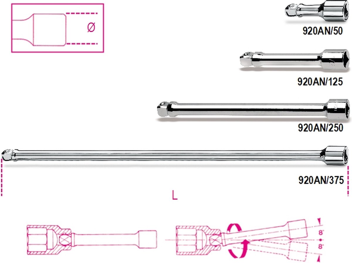 Beta 1/2” verlengstukken, zwenkbaar 920AN/375 - 009200836