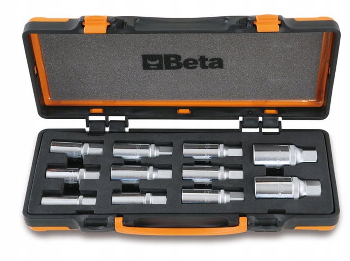 Beta 11-delig set tapeinduithalers met rol en 1/2" insteekvierkant in metalen kist met zacht foam inleg 1433/C11 - 014330311