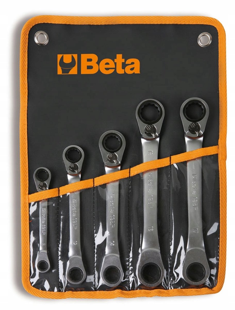Beta 5-delige set ringratelsleutels twaalfklant met 15° gebogen uiteinden (art. 195P) in etui 195P/B5 - 001950266