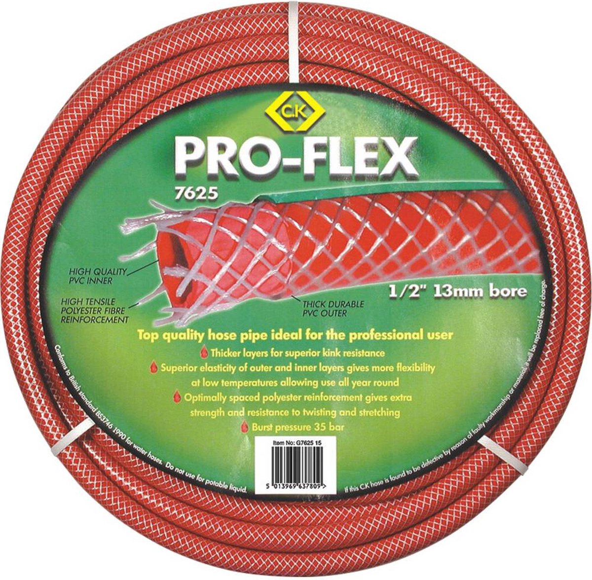C.K Pro-Flex G762575 Tuinslang Rood 13 mm 75 m 1/2 inch 1 stuk(s)