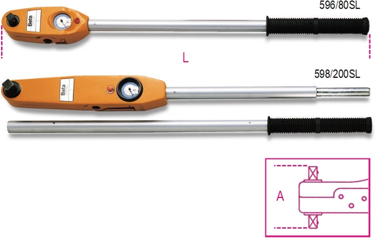 Beta Momentsleutel met meetklok. Voor rechts en linkshandig vastdraaien. Torsie nauwkeurigheid: ±4% 596/40SL - 005960010