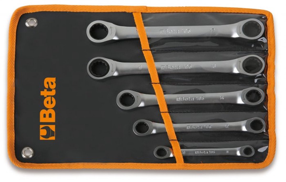 Beta 5-delige set ringratelsleutel twaalfkant ring (art. 195) in etui 195/B5 - 001950066