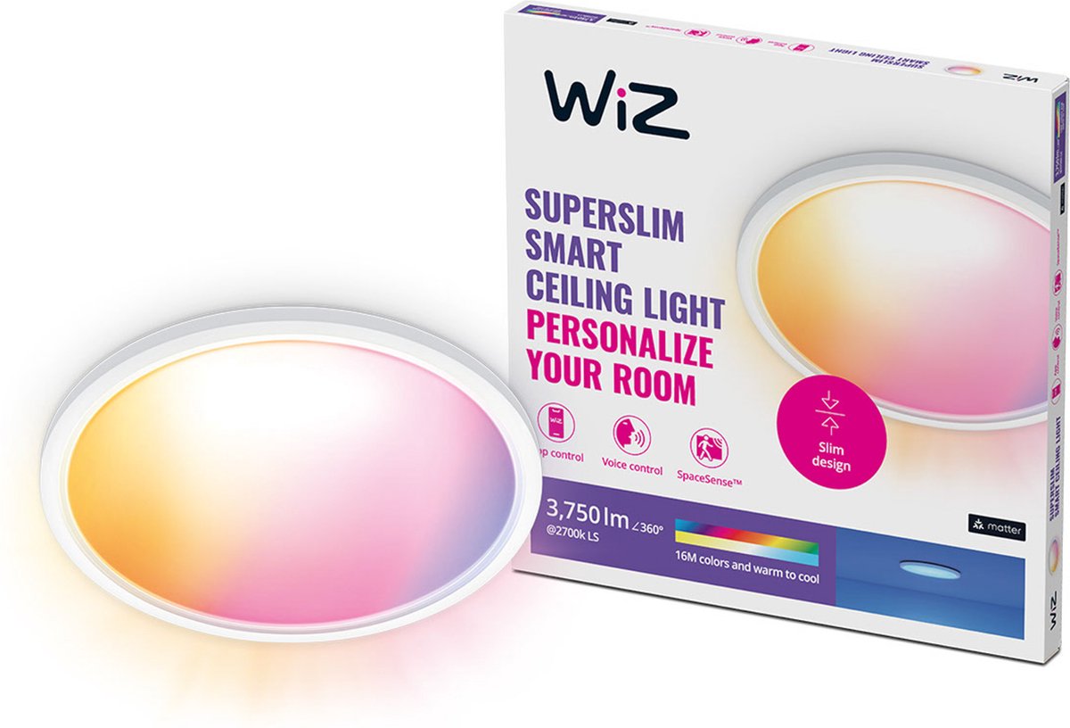 WiZ SuperSlim Plafondlamp Tunable White & Color 3750-lm - Wit