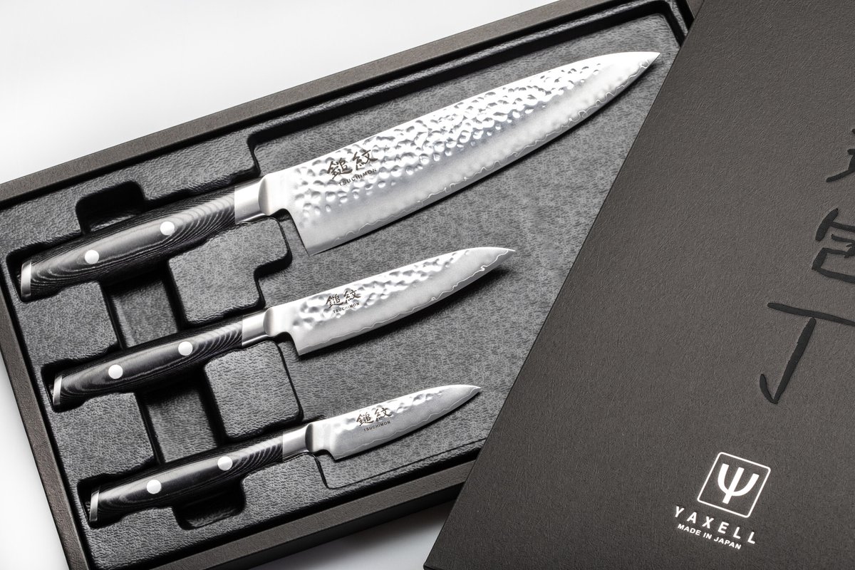 Yaxell Tsuchimon 36754, 3-delige messenset koksmes, universeelmes en schilmes