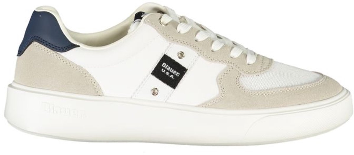 Blauer Witte Leren Heren Sneakers