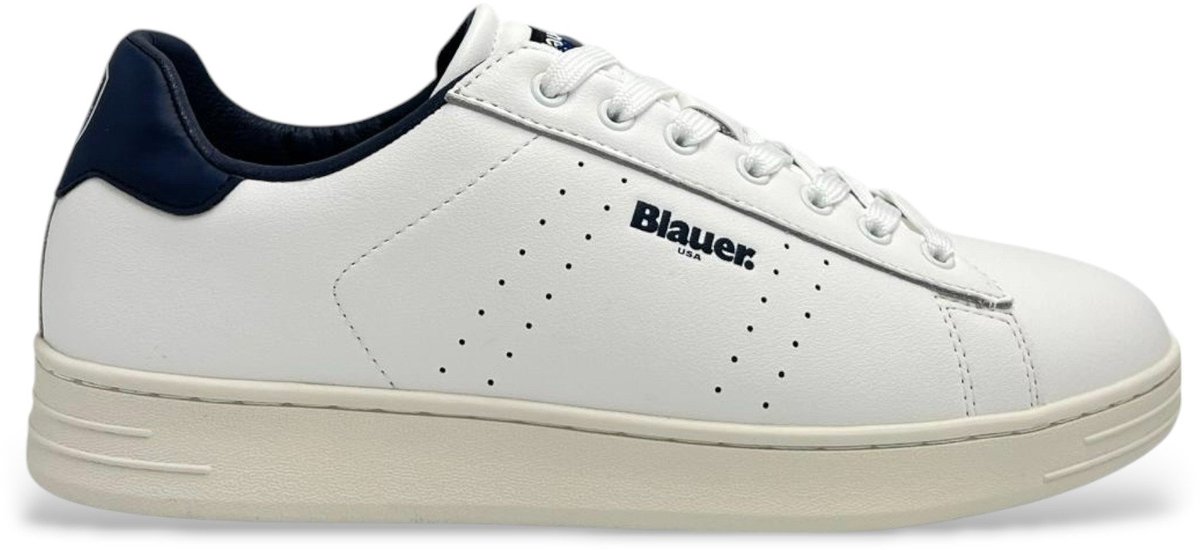 Blauer Witte Leren Heren Sneakers