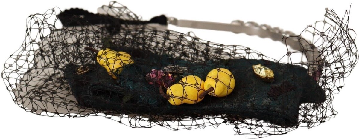 Dolce & Gabbana Silver Tiara Crystals Fruit Black Mesh Diadeem dameshoofdband