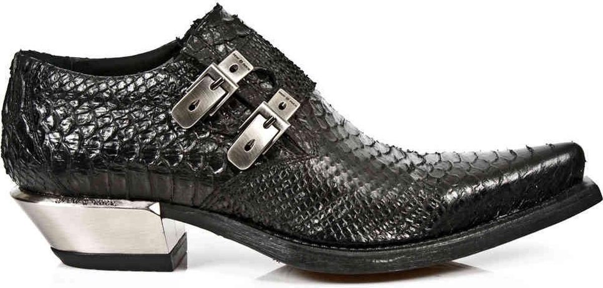 New Rock reliëf Python zwart lederen gesp schoenen-7934-S2