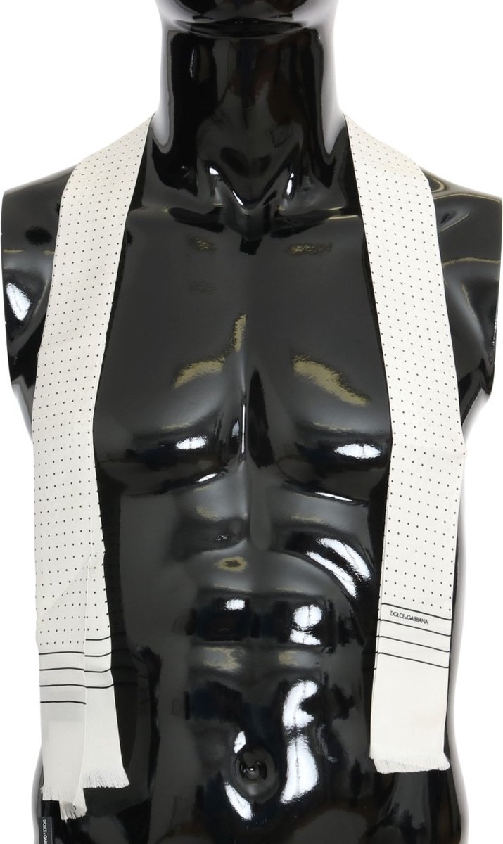 Dolce & Gabbana Mannen Wit Polka gestippelde Zijde Skinny Sjaal