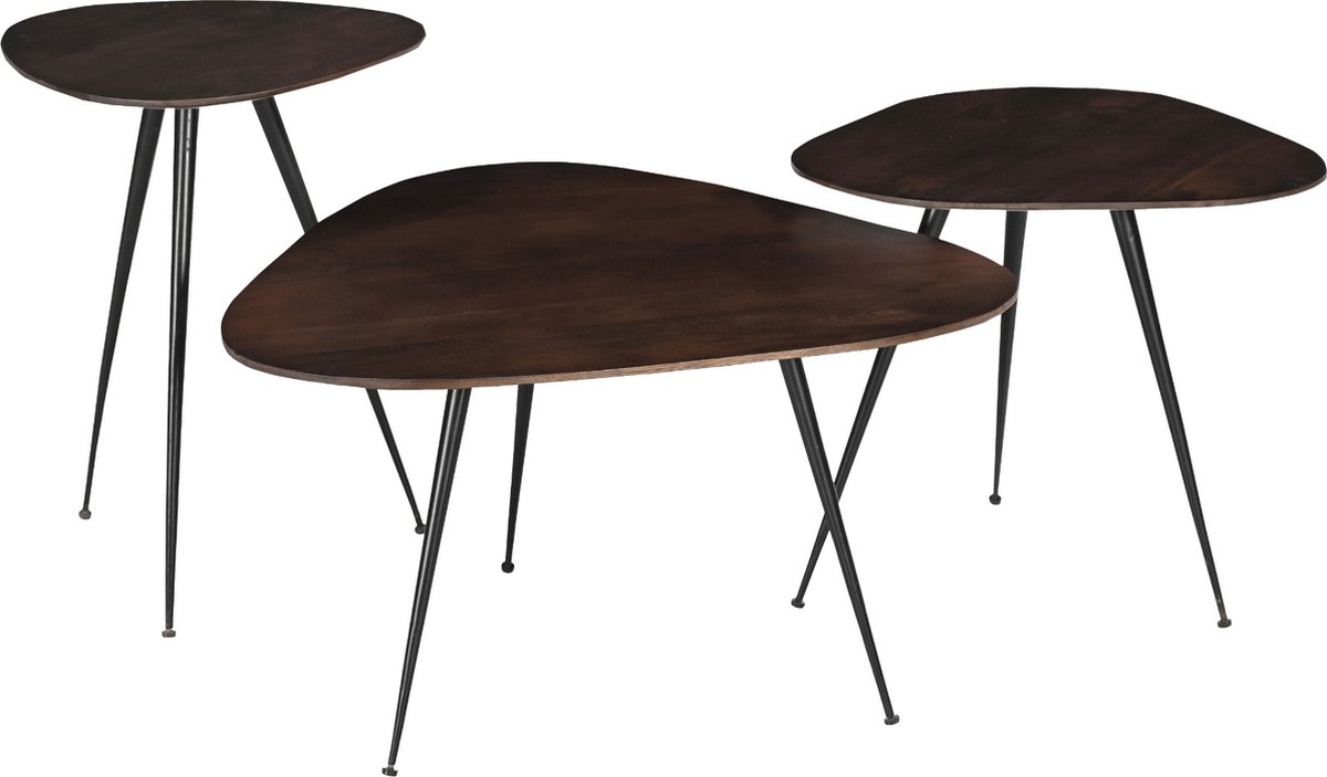 Brix salontafel loua brown set of 3 mangohout