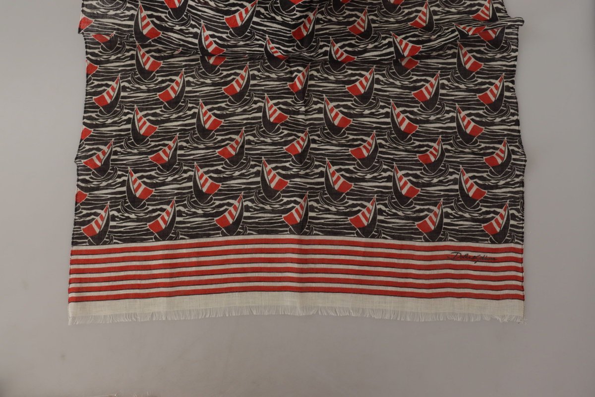 Dolce & Gabbana Zwart Rode Linnen Zeilboot Streep Print Sjaal Voor Heren