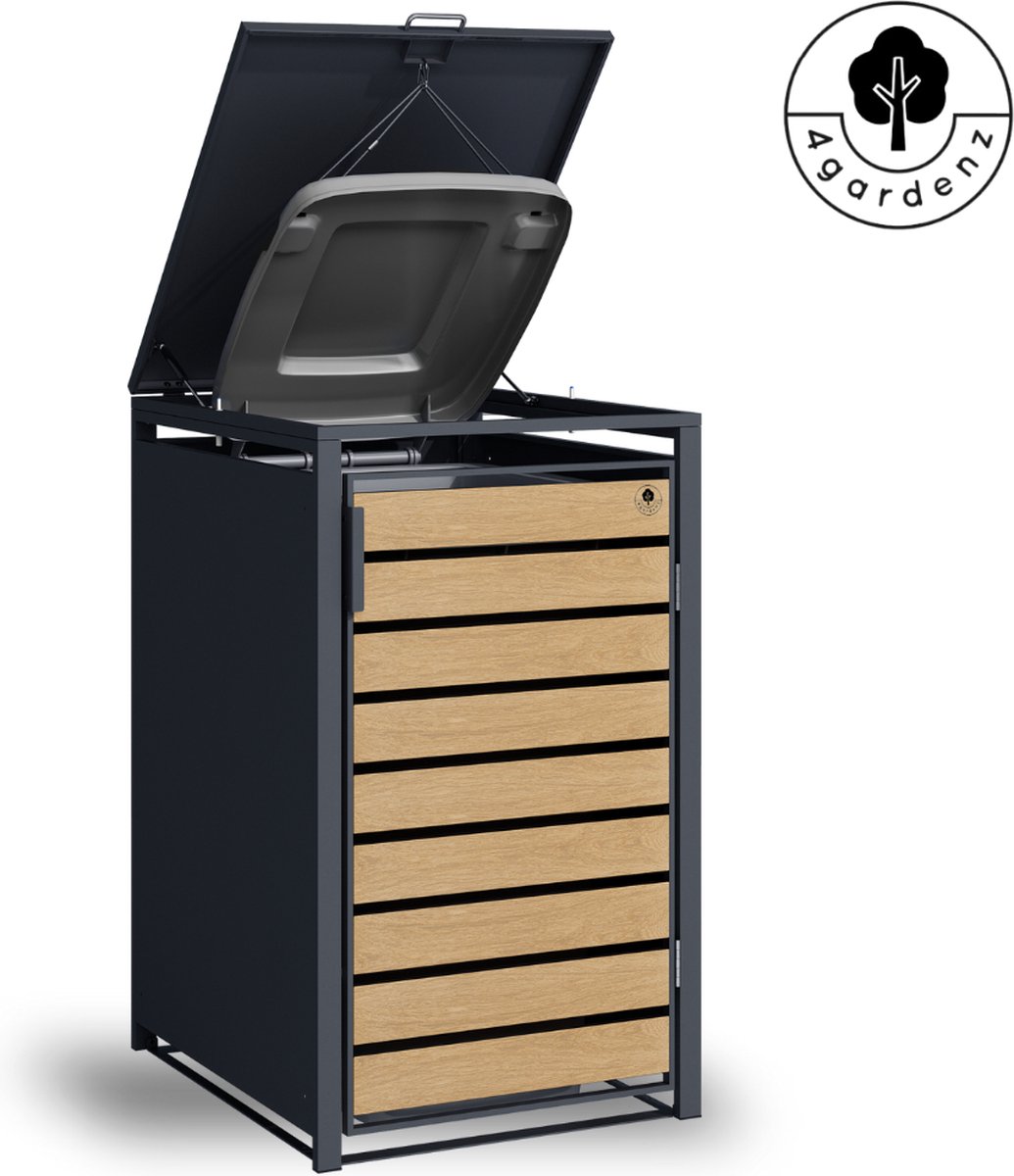 4gardenz ® containerombouw 1 afvalbak kliko ombouw antraciet/bruin
