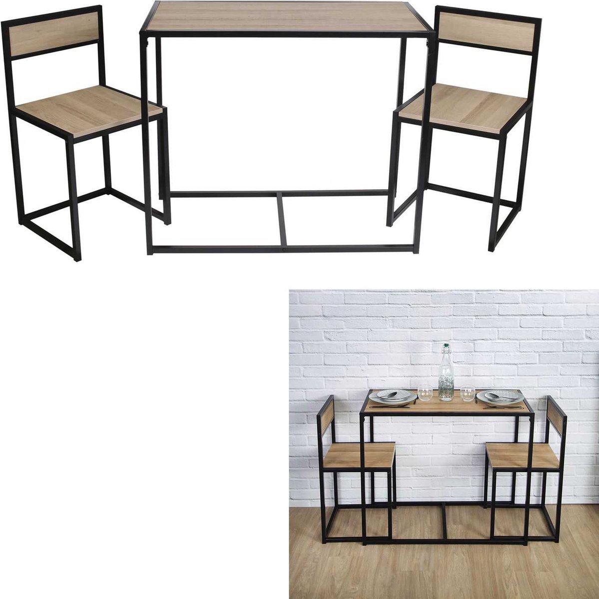 Home Deco Factory Eettafelset met 2 stoelen mdf en metaal met zwart