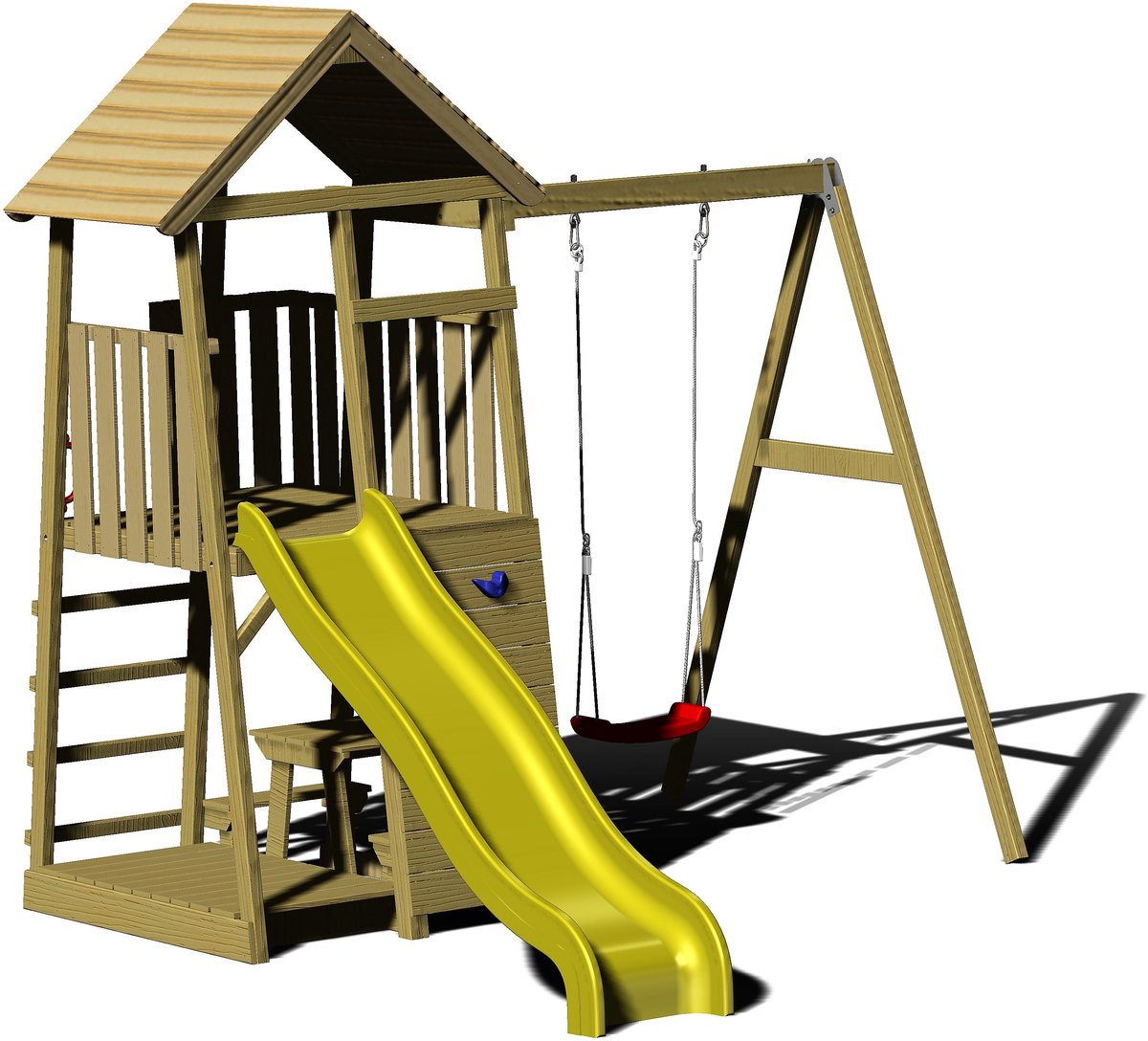 Wendi Toys Houten speeltoren pelikaan| met glijbaan, klimwand, schommel en tafel