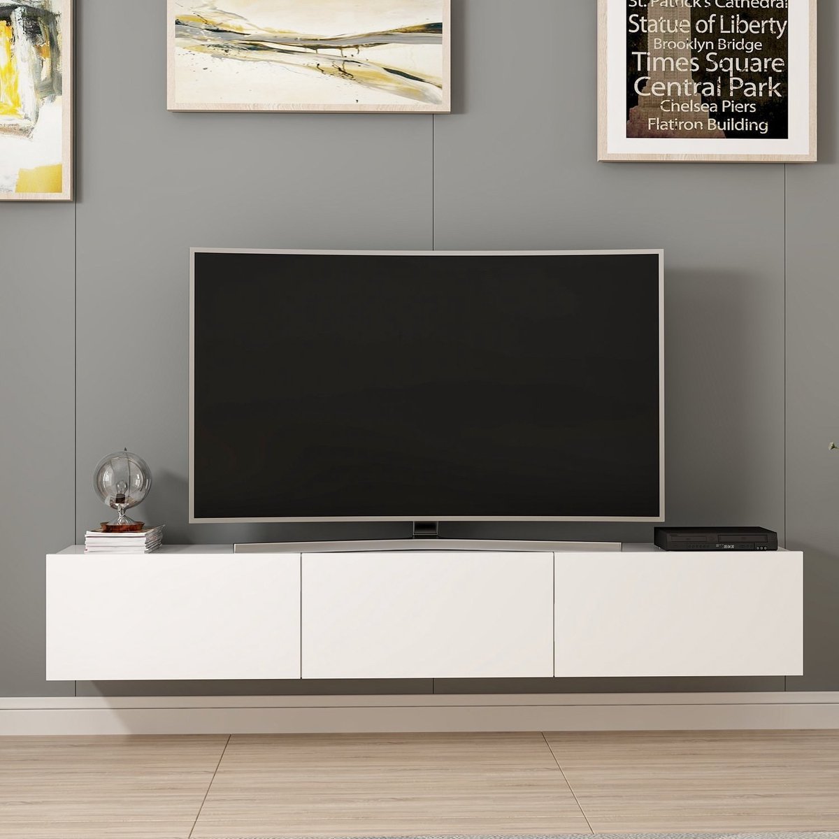 CaliCosy Hangende tv-meubel met 3 witte deuren l180 cm rigel