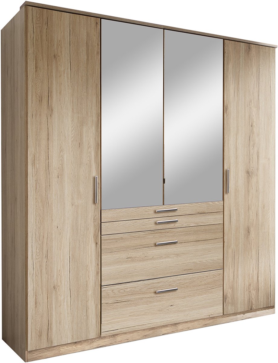 CaliCosy Kast met 4 deuren waarvan 1 spiegel, 4 laden l180 cm